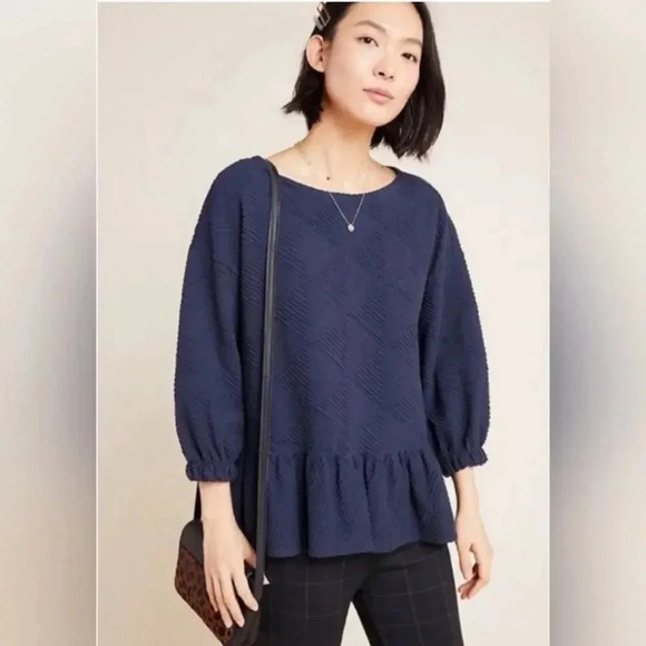 Maeve x Anthropologie navy bubble sleeve top Size XL - Picture 1 of 4